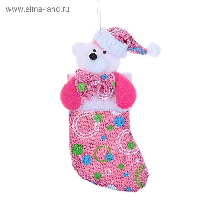 мягкая носок для подарков 20*10 см мишка горох розовый - Фото 1