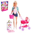 Кукла-модель шарнирная «Молодая мама» с пупсом, коляской и аксессуарами, МИКС - Фото 1