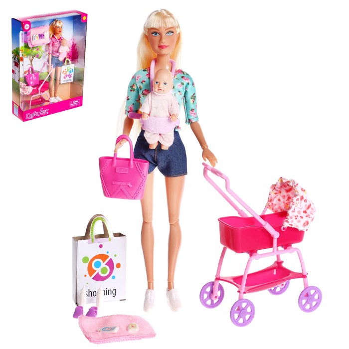 Кукла-модель шарнирная «Молодая мама» с пупсом, коляской и аксессуарами, МИКС - Фото 1
