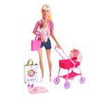 Кукла-модель шарнирная «Молодая мама» с пупсом, коляской и аксессуарами, МИКС - Фото 2