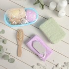 Набор банный, 4 предмета: расчёска, мочалка, пемза, чалма, цвет МИКС - Фото 1