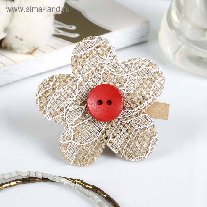 Декор для творчества Эко (набор 4 цветка) "Цветочек с пуговкой" 4,5х4,5 см - Фото 1