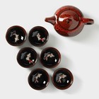 Набор для чайной церемонии керамический «Лунное озеро», 7 предметов: 6 пиал 50 мл, чайник 150 мл, цвет красный - Фото 2