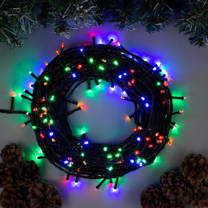 УЦЕНКА Гирлянда «Нить», 20 м, IP20, 200 LED, 20 В, 8 режимов, тёмная нить, свечение мульти - Фото 1