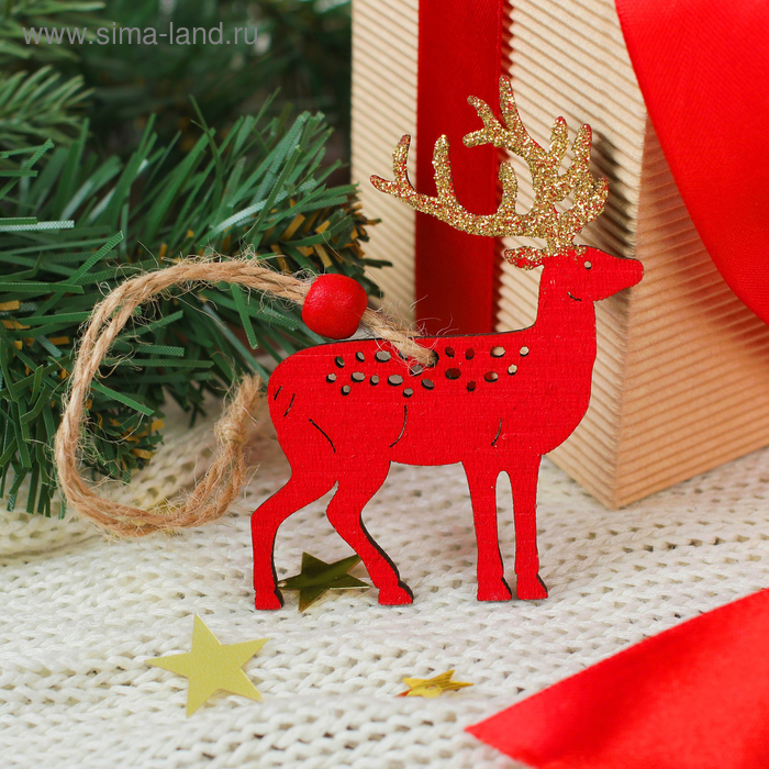 Новогодняя подвеска «Золотой олень», цвет красный - Фото 1