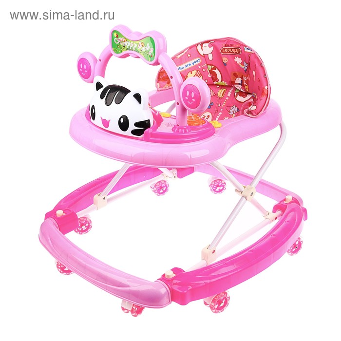 Ходунки «Счастливый малыш», 8 силик. колес, муз., свет, игрушки, розовый - Фото 1