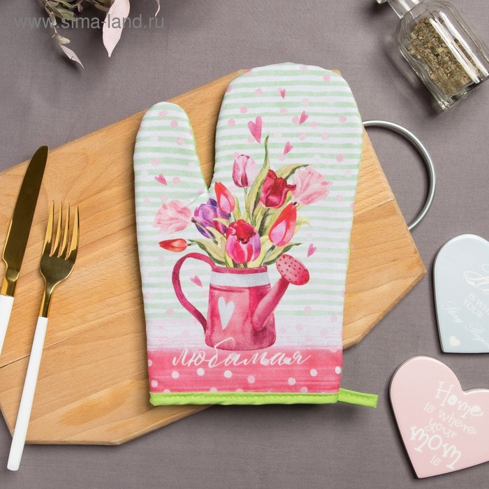 Варежка-прихватка "Тюльпаны" 20х27см,35% х/л,65% п/э,ватин 250г/м2 - Фото 1