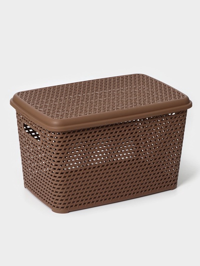 Корзина для хранения «Ротанг», 23 л, 45×30×26.5 см, с крышкой, бежевая