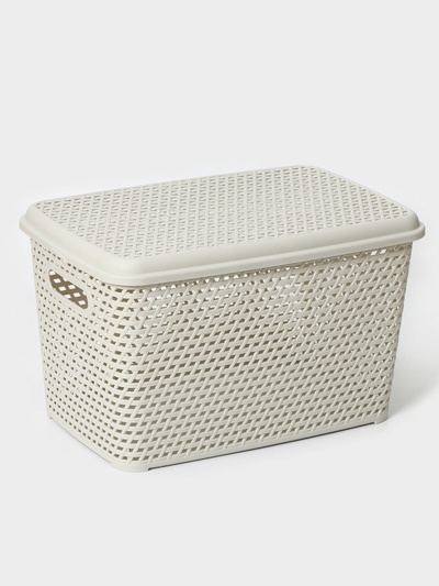 Корзина для хранения «Ротанг», 23 л, 45×30×26.5 см, с крышкой, белая