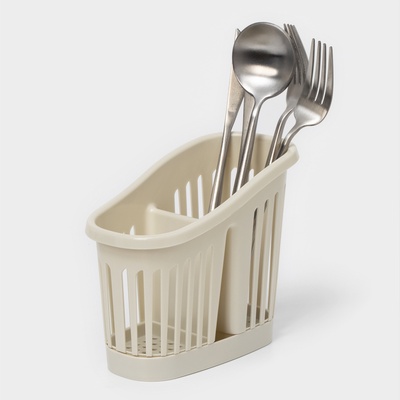 Подставка для столовых приборов IDEA, 2-х секционная, пластик, белая, ротанг