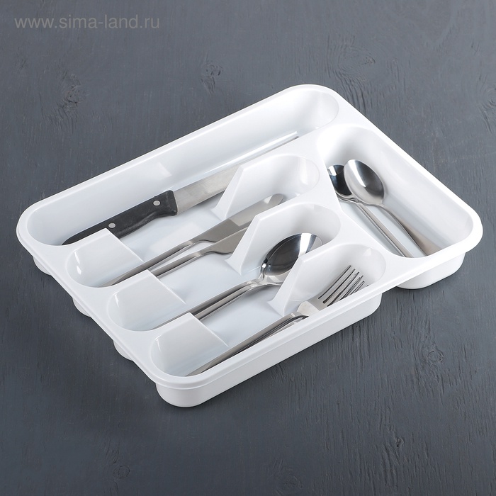 Лоток для столовых приборов IDEA, 26×33.5×4.8 см, пластик, белый - Фото 1