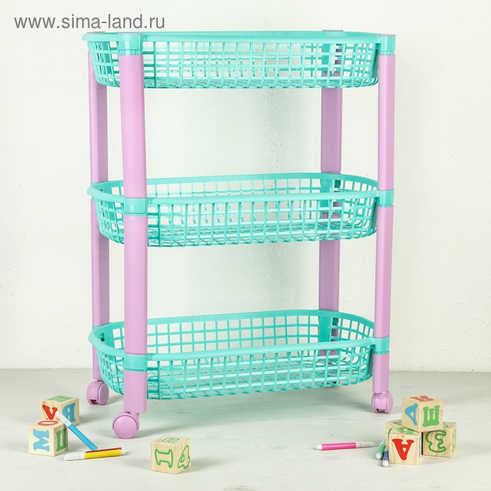 Этажерка для игрушек на колёсах 3 секции IDEA «Конфетти», цвет бирюзовый - Фото 1