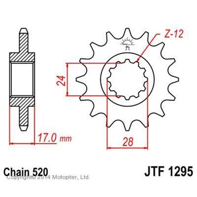 Звезда ведущая JTF1295-15, F1295-15, JT sprockets, цепь 520, 15 зубьев