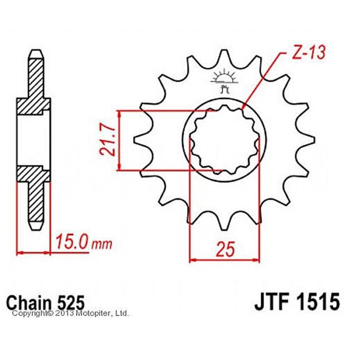 Звезда ведущая JTF1515-15, F1515-15, JT sprockets, цепь 525, 15 зубьев - Фото 1