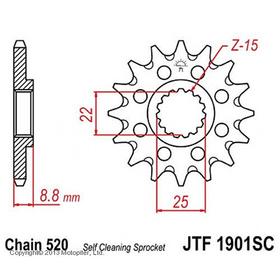 Звезда ведущая JTF1901-15SC, F1901-15SC, JT sprockets, цепь 520, 15 зубьев