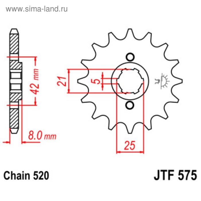 Звезда ведущая JTF575-16, F575-16, JT sprockets, цепь 520, 16 зубьев - Фото 1