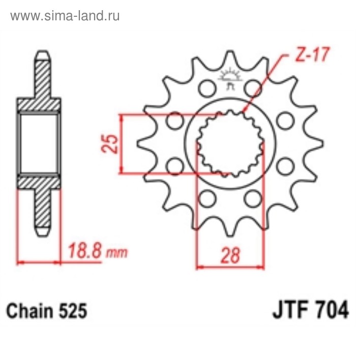 Звезда ведущая JTF704-16, F704-16, JT sprockets, цепь 525, 16 зубьев - Фото 1