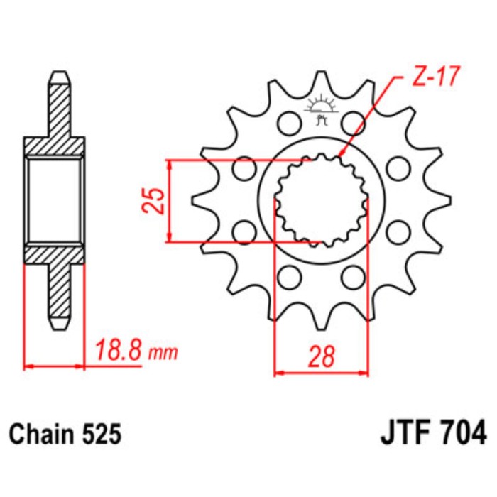 Звезда ведущая JTF704-17, F704-17, JT sprockets, цепь 525, 17 зубьев