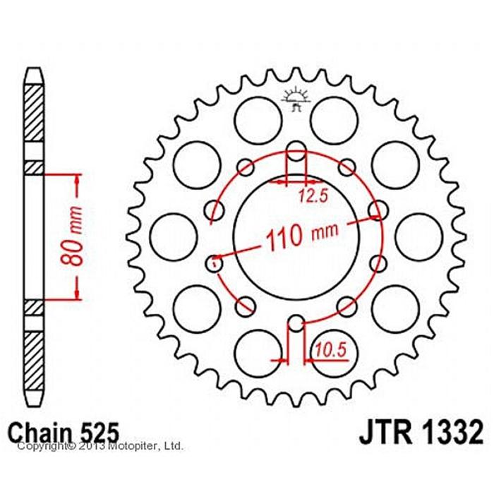 Звезда ведомая JTR1332-42, R1332-42, JT sprockets, цепь 525, 42 зубья