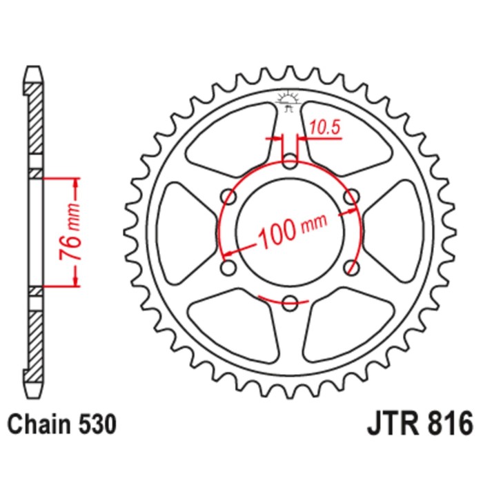 Звезда ведомая JTR816-43, R816-43, JT sprockets, цепь 530, 43 зубья - Фото 1