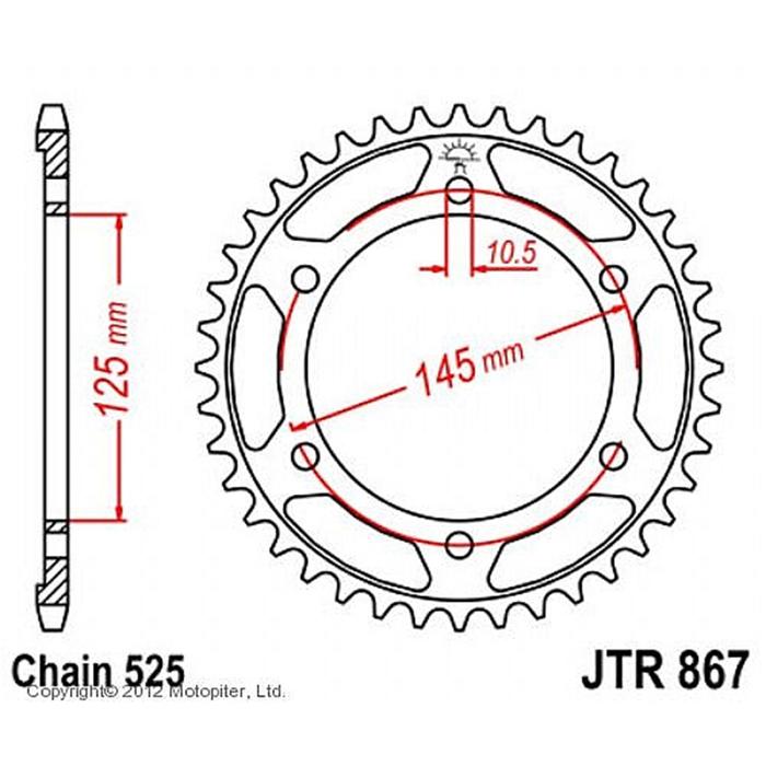 Звезда ведомая JTR867-44, R867-44, JT sprockets, цепь 525, 44 зубья - Фото 1