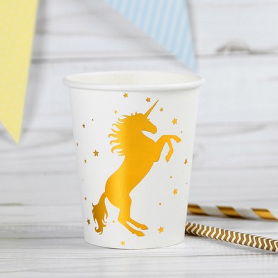 Стакан бумажный «Единорог», набор 6 шт., 220 мл, цвет золотой