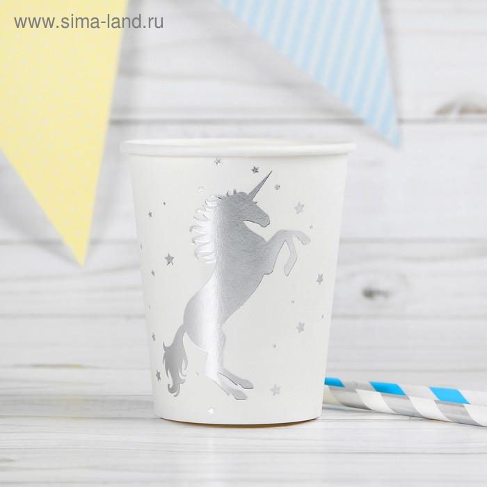 Стакан бумажный «Единорог», набор 6 шт., 220 мл, цвет серебристый - Фото 1