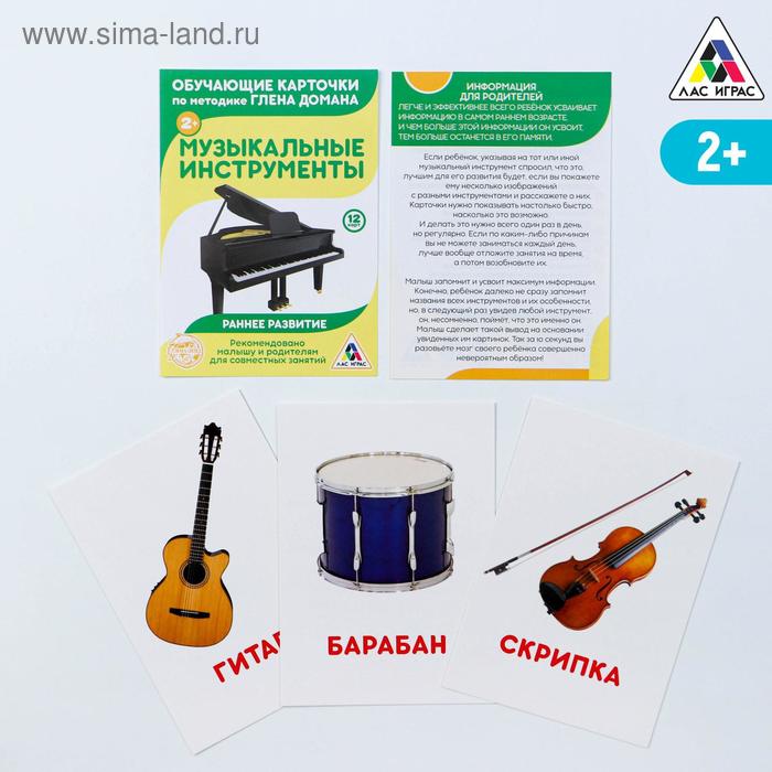Обучающие карточки по методике Г. Домана «Музыкальные инструменты», 12 карт, А6 - Фото 1