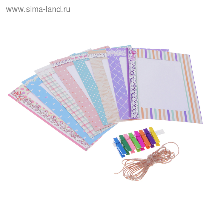 Набор фоторамок на прищепках «Солнечный день», верёвка, прищепки, фоторамки 8 шт., размер: 18×13 см - Фото 1