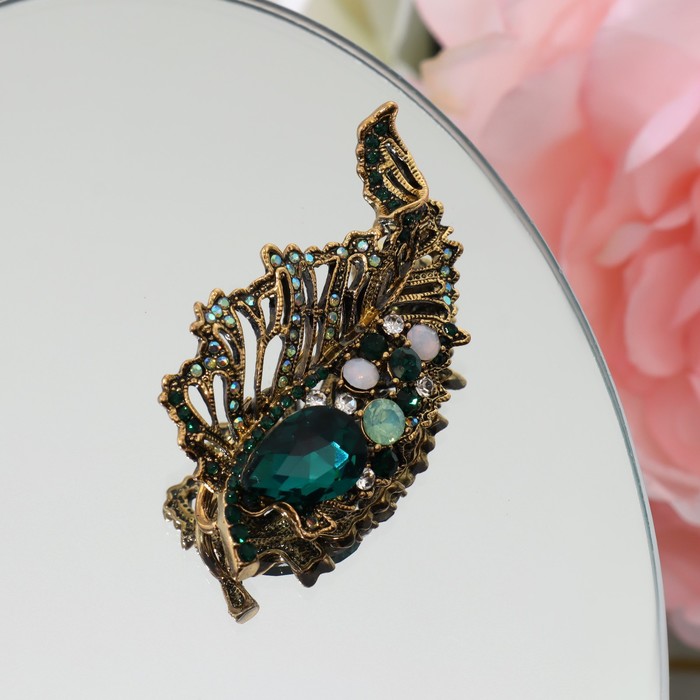 Брошь «Лист весенний» ажурный, цвет зелёный в чернёном золоте - Фото 1