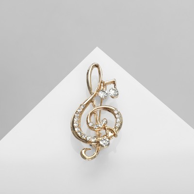 Брошь «Скрипичный ключ» и нотки, цвет белый в золоте