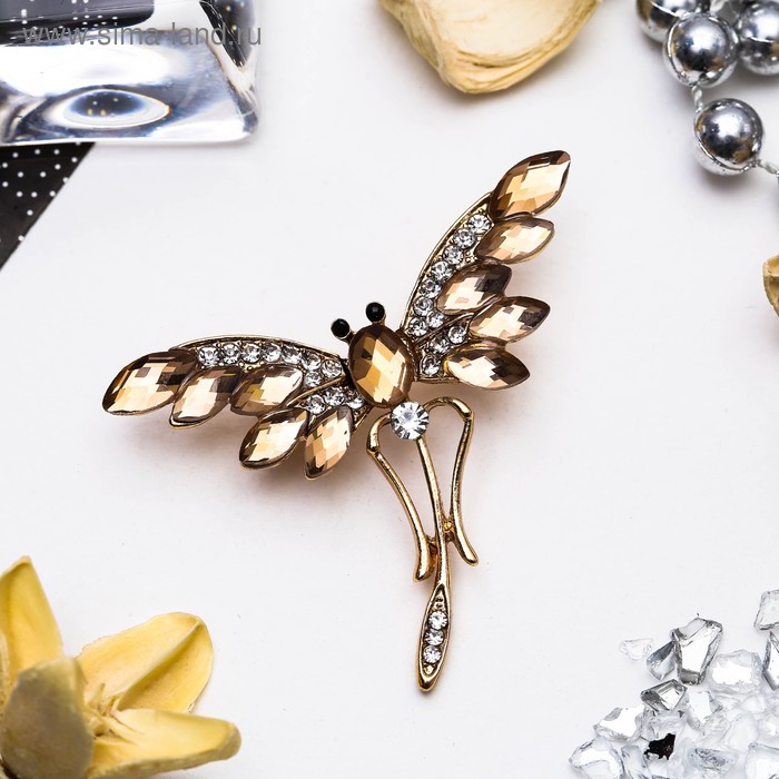 Брошь «Стрекозка» с хвостиком, цвет коричневый в золоте - Фото 1