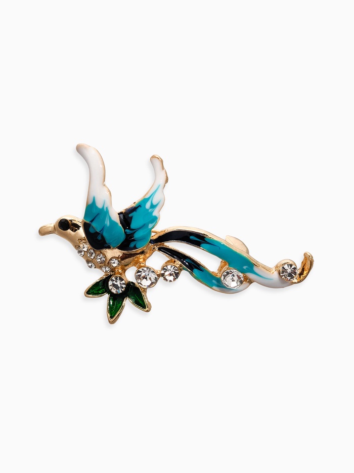 Брошь «Птица счастья», цвет бело-голубой в золоте - Фото 1