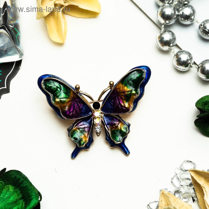 Брошь «Бабочка» дарк, цветная в золоте - Фото 1