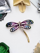 Брошь «Стрекозка» радужная, сине-фиолетовая в золоте - Фото 7