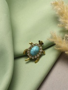 Брошь «Черепашка» панцирь под бирюзу, голубая в чернёном золоте - Фото 4