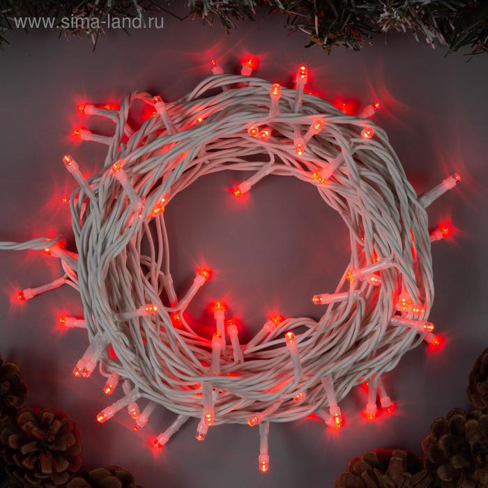 Гирлянда «Нить» 10 м, IP44, белая нить, 100 LED, свечение красное, 8 режимов, 220 В - Фото 1