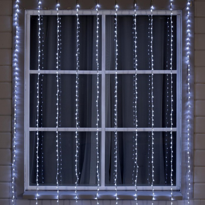 Гирлянда «Водопад» 2 × 3 м, IP44, УМС, прозрачная нить, 800 LED, свечение белое, 8 режимов, 220 В, УЦЕНКА - Фото 1