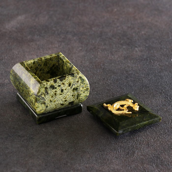 Шкатулка "Коронованная ящерица", 5х5х5 см, натуральный камень, змеевик - Фото 1