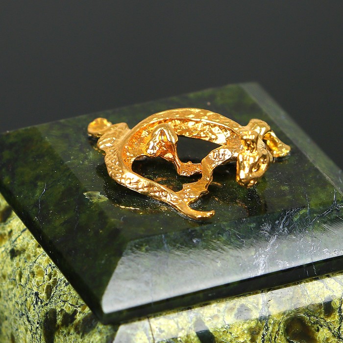 Шкатулка "Коронованная ящерица", 5х5х5 см, натуральный камень, змеевик - фото 1905510338