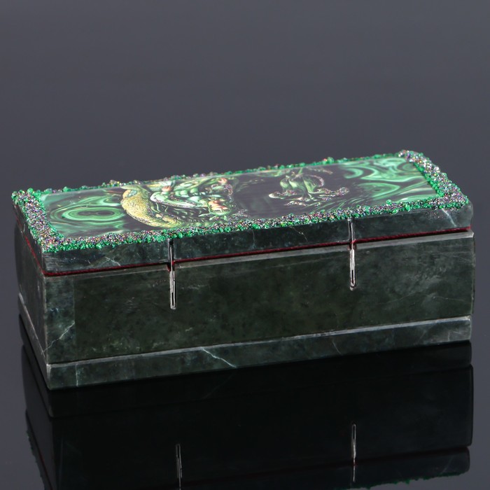 Ларец "Хозяйка медной горы" 15х7х5,5 см, натуральный камень, змеевик - фото 1905510404