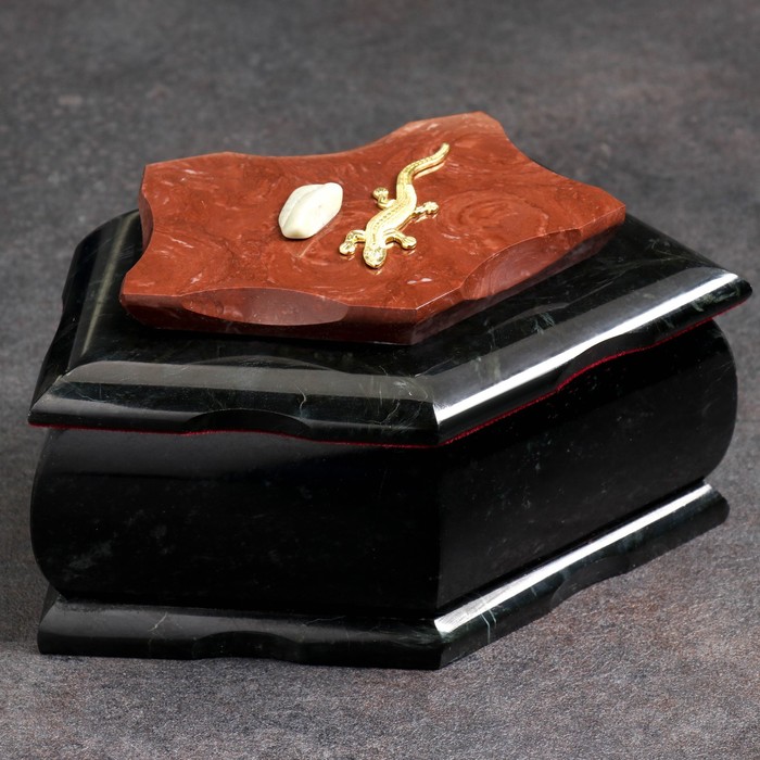 Ларец "Пятигранный" 16х9х8 см, натуральный камень, змеевик - фото 1905510406