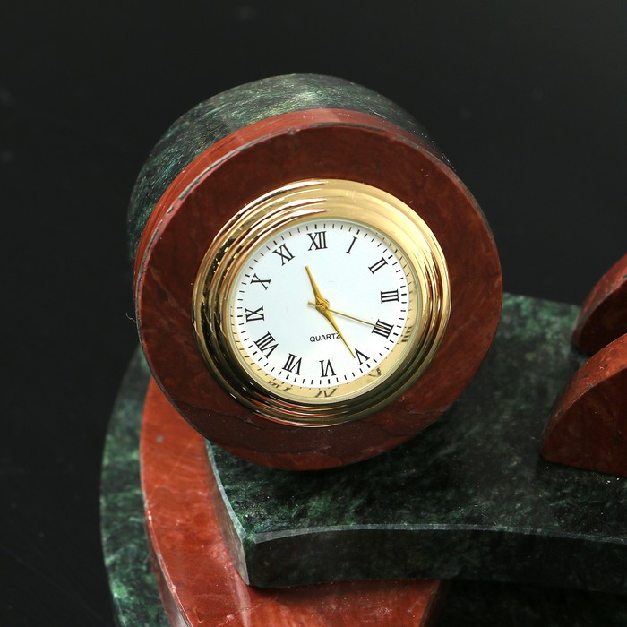 Набор настольный "Полукруг с часами", 25х13х10 см, змеевик, креноид - фото 1905510440