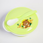 Набор детской посуды «Друзья», 3 предмета: тарелка на присоске, крышка, ложка, цвет зелёный - фото 4258365