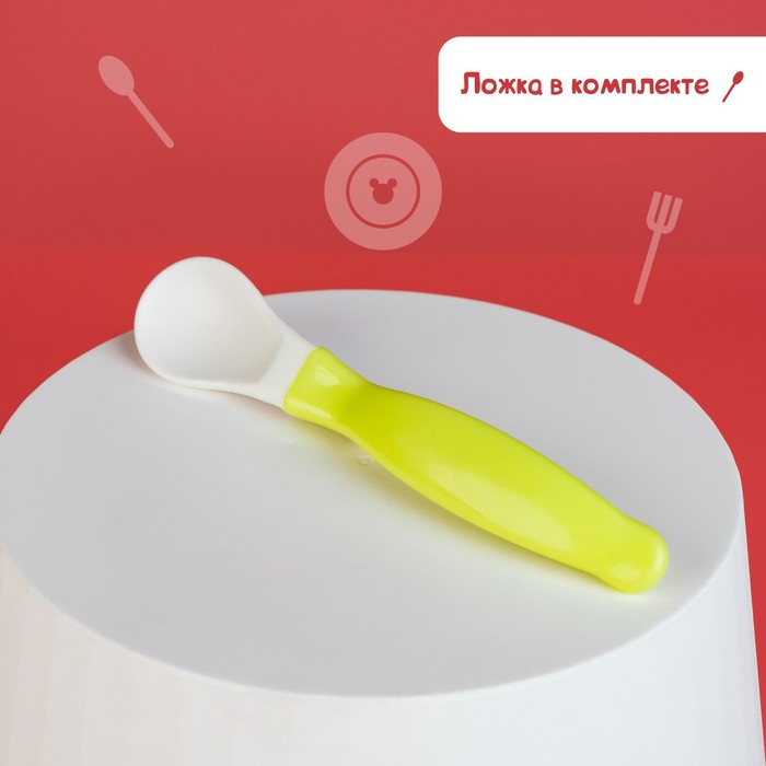 Набор детской посуды «Друзья», 3 предмета: тарелка на присоске, крышка, ложка, цвет зелёный - фото 1887825448