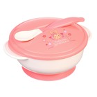 Набор детской посуды «Доченька», 3 предмета: тарелка на присоске, крышка, ложка, цвет розовый - фото 4258377
