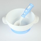 Набор детской посуды «Сладкий малыш», 3 предмета: тарелка на присоске, крышка, ложка, цвет голубой - фото 4258387