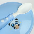 Набор детской посуды «Сладкий малыш», 3 предмета: тарелка на присоске, крышка, ложка, цвет голубой - фото 4258390