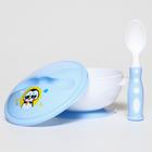 Набор детской посуды «Сладкий малыш», 3 предмета: тарелка на присоске, крышка, ложка, цвет голубой - фото 4258392
