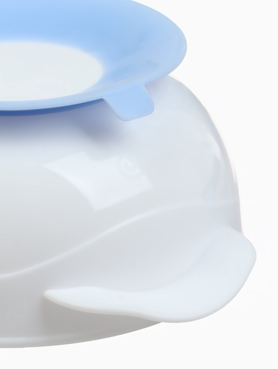 Тарелка на присоске из силикона M&B «Сладкий малыш», в наборе крышка, ложка, голубой